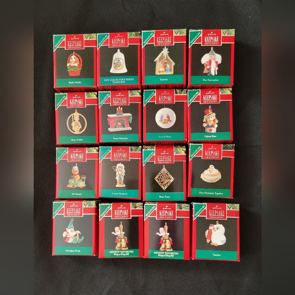 Hallmark wooden Tree Shadow box with 82 Hallmark Miniture Ornaments. - Picture 3 of 6